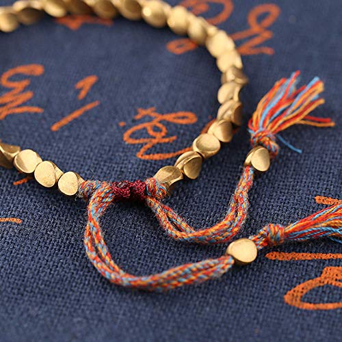 Acxico 2Pcs Tibetan Buddhist Braided Cotton Copper Beads Lucky Rope Bracelet Bangle