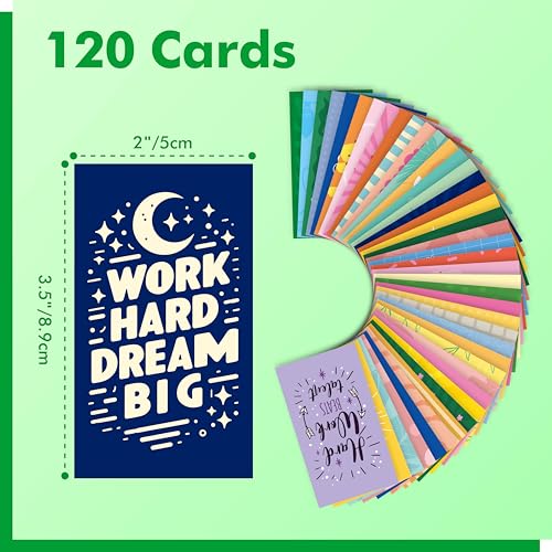 120 PCS Motivational Cards, 60 Designs Inspirational Cards with PET Film, Affirmation Words for Primary Middle High Reading Students, Book Lovers (2” x 3.5”)