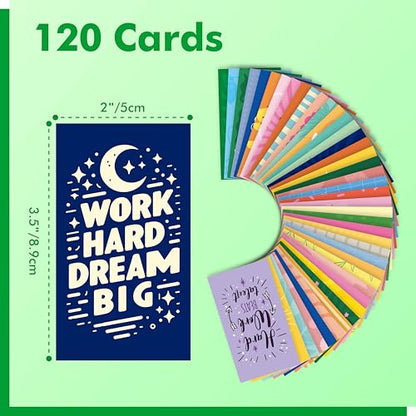 120 PCS Motivational Cards, 60 Designs Inspirational Cards with PET Film, Affirmation Words for Primary Middle High Reading Students, Book Lovers (2” x 3.5”)