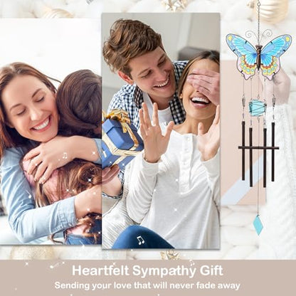 Taman Wind Chimes, 40" Butterfly Glass Wind Chime Colourful Wings Decorative Valentine's Day Gift Memorial Sympathy Gift Mom for Home, Outdoor, Yard, Patio,Garden Decor