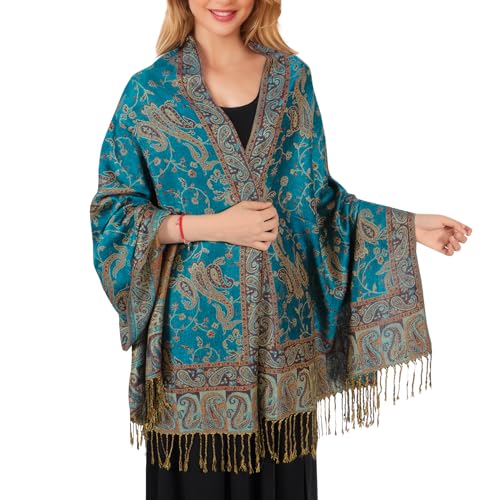 MUQU Women Pashmina Shawls and Wraps Scarf Soft Silky Reversible Paisley Scarves Shawl for Women - color: Blue-a
