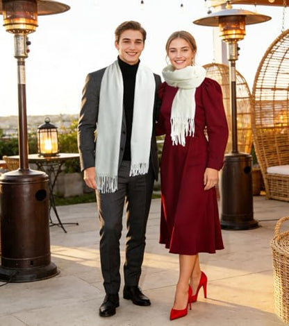 Winter Soft Long Scarf, Pashmina Shawls and Wraps, Warm Large Scarves for Men Women Evening Dress Wedding - color: Milky White