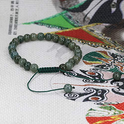 Keleny Natural Gemtone 6mm Round Beads Crystal Adjustable Braided Macrame Tassels Bracelets Unisex - color: Dark Green Jade