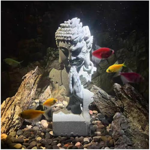 livelyfish Meditating Buddha Statue Zen Garden Statues Sandstone Thinker Buddha Sculpture Figurine for Fish Tank Aquarium Home Decorations, Gift (C) - size: C