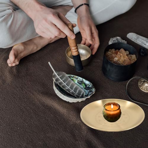 Altar Plate Candle Holder Candlestick Decorative Candle Stand Tealight Tray for Home Witchcraft Altar Supplies 14cm Golden