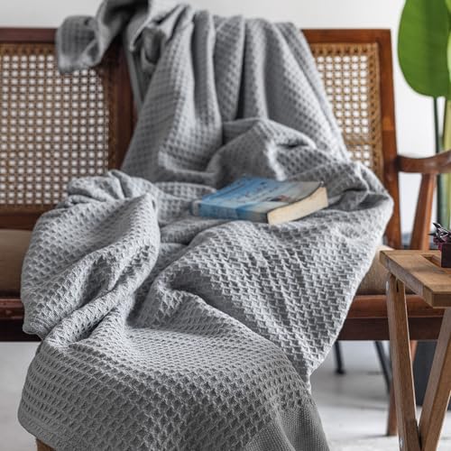 Salt Earth 100% Cotton Waffle Blanket, King Size 106"x92" – Lightweight All Season Throw Blanket for Couch, Bed & Bedroom, Soft Modern Cozy Cotton Blanket (Scottish Grey) - color: Scottish Grey, size: King