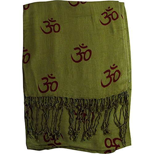 Indian Ethnic Yoga Red Om Block Print Long Scarf Prayer Shawl Stole SHANTI - color: Olive Green