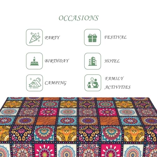 70x140 Inch Boho Mandala Rectangle Tablecloth Navajo Indian Ethnic Style Colorful Geometric Table Cloth Washable Durable Table Cover Kitchen Home Banquet Buffet Party Picnic Wedding Decor