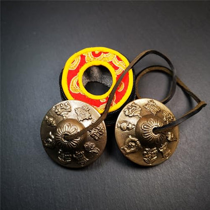 Tibetan Tingsha Bell Set - Tibetan Cymbals - for Sound Healing, Yoga, Meditation, and Mindfulness,Handmade in Nepal,Made of Brass,Astamangal Pattern,6.5cm/2.6 inch - color: 6-Brass-Astamangal-6.5cm -1