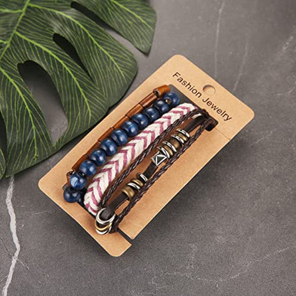 HZMAN Wrap Bracelets Men Women, Hemp Cords Wood Beads Ethnic Tribal Bracelets, Leather Wristbands - style: Hand-made 4 MIX