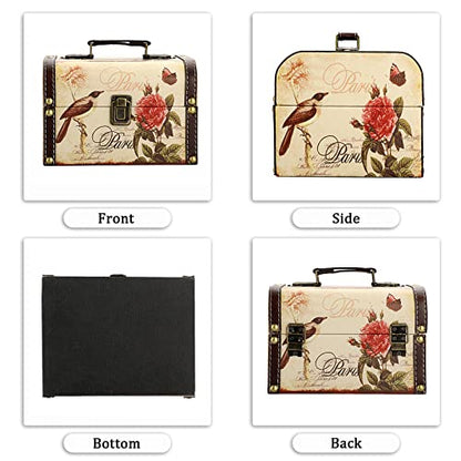 Decorative Treasure Chest Box, Wooden + PU Leather Storage Box for Jewelry Trinkets, Keepsakes box for Girls Women Gifts (Bird + Flower Pattern)
