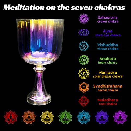 440Hz Meditation Crystal Singing Bowl, Handheld Quartz Stone Music Bowl, Transparent Dazzle, Sound Healing Instrument with Varnished Finish