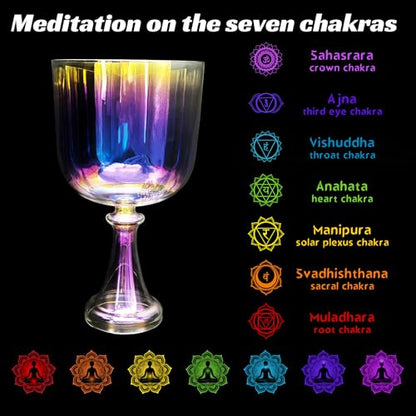 440Hz Meditation Crystal Singing Bowl, Handheld Quartz Stone Music Bowl, Transparent Dazzle, Sound Healing Instrument with Varnished Finish