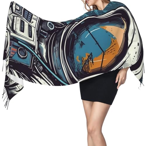 Astronaut Sitting in Yoga Chakra Scarf for Women Warm Soft Scarves Fashion Fringed Shawl Casual Tassel Blanket Scarf - color: Astronaut Music Art.
