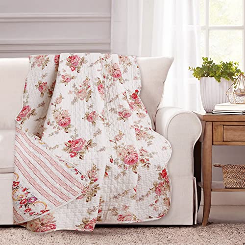 Cozy Line Home Fashions Vintage Floral Reversible 100% Cotton Bedding Quilted Throw Blanket, Reversible & Lightweight, 60" x 50" Inch (Throw, Pink Peony) - color: Pink Peony, size: Throw Blanket