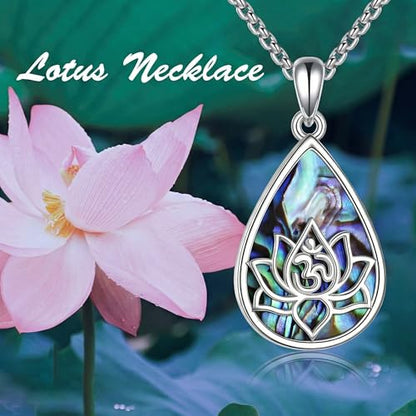 ONEFINITY Lotus Necklace 925 Sterling Silver Moonstone Pendant Necklace Yoga Lotus Jewelry for Women - style: style B