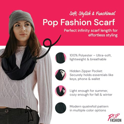 Quatrefoil Pattern Infinity Scarf for Women - Travel Scarf with Hidden Pocket - All Seasons