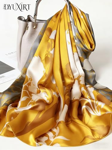 100% Mulberry Silk Oversized Women’s Sun-Shielding Shawl Formal Evening Neckwear Featherlight Airy - color: N22-golden Brush Shawl（69" X 21"inch）