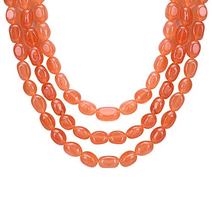 Ratnavali Jewels Quartz Multi Layer Strand Mala Beads Party Wear Necklace Jewelry Women RV3415 - color: Orange