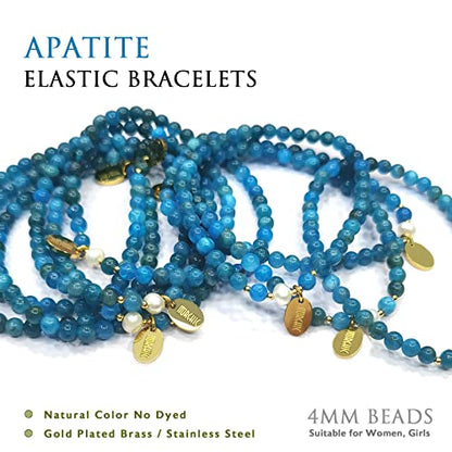 Morchic 4mm Natural Gemstone Beads Stretch Bracelet for Women, With Freshwater Pearls, Energy Gem Birthday Gift for Her 7.2” - color: Apatite
