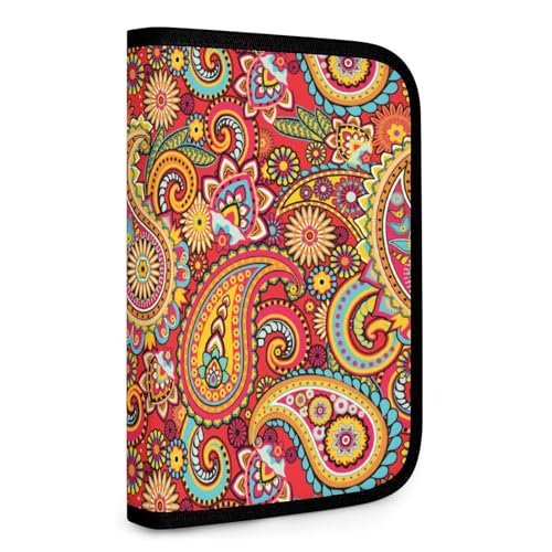 Bright Red Floral Paisley Bohemian Large Capacity Foldable Storage Bag