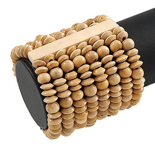 Avalaya Wide Wooden Bead Flex Bracelet In Natural - 19cm L - Adjustable