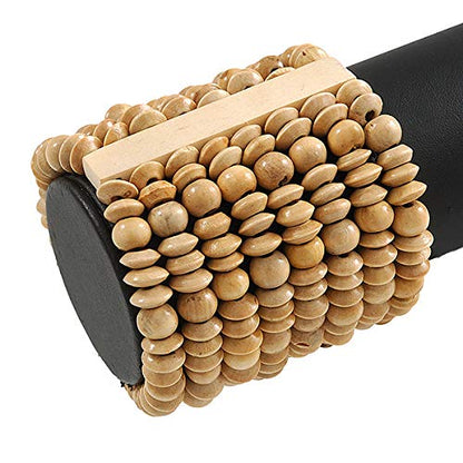 Avalaya Wide Wooden Bead Flex Bracelet In Natural - 19cm L - Adjustable