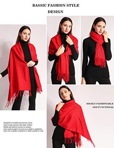 Pashmina Shawl Women Winter Scarf Warm Wedding Wraps Ladies Scarves for Evening Dresses - color: Red