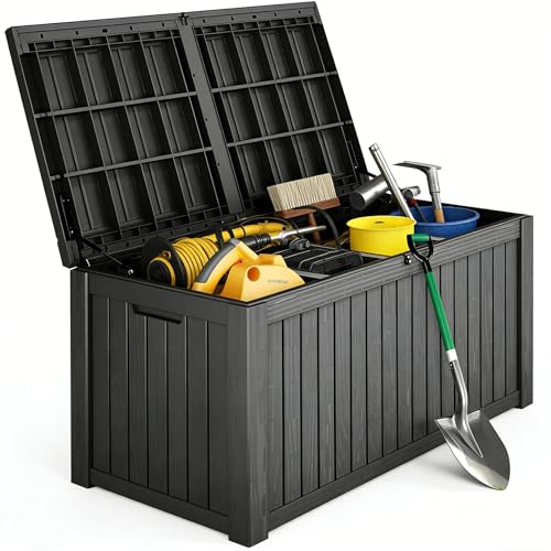 Outdoor Storage Box 185GAL Waterproof Resin Deck Box,Pool Accessories Supplies，UV-Resistant Lockable Package Delivery Bin for Garden Tools,Large Patio Outside Cushions,Chest,Furniture,Black - color: Black, size: 185GAL