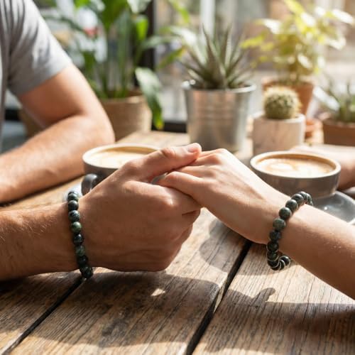 Natural Stone Beaded Bracelets for Women Men - 8MM Semi-Precious Stones Bracelets Adjustable Crystal Beads Stretch Bracelet - color: Kambaba Jasper