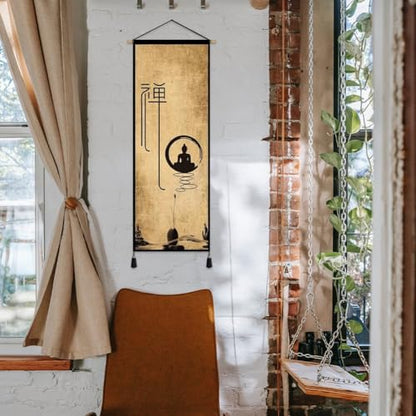 Chinese Scroll Painting Ancient Zen Wall Hanging Painting Retro Wall Decoration for Living Room Bedroom Office Home Accessory
