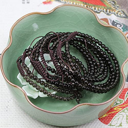 Keleny Natural Gemtones 4mm Round Beads Crystal Adjustable Braided Macrame Tassels Bracelets Unisex - color: Smoky Quartz