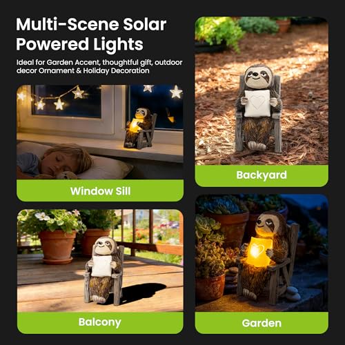 Garden Statue, Solar Sloth Decoration with Light, Outdoor Decor for Patio Table Yard Lawn Balcony Window Sill, Christmas/Birthday Gift for Mom Women