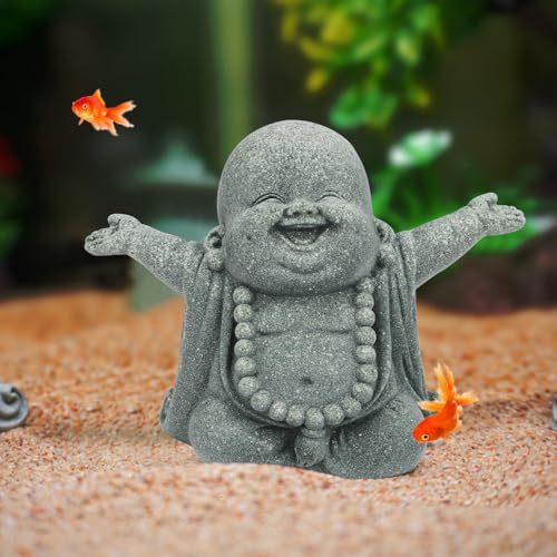 Buddha Statue, Bring Luck Laughing Buddha Sandstone Decor for Home, Office, Car, Meditation Spaces Portable Buddhist Sculpture Suitable for Tea Pets, Yoga Studios