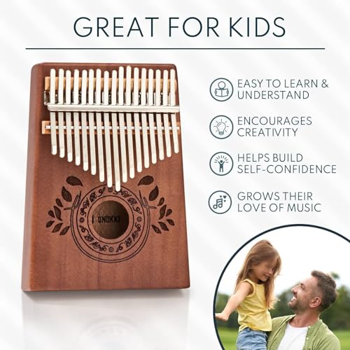 UNOKKI 17-Key Kalimba Thumb Piano - Portable Mahogany Percussion Mbira Instrument - Beginner Tuning Set, Music Instruments for Kids Gifts - Dark Brown - color: Dark Brown