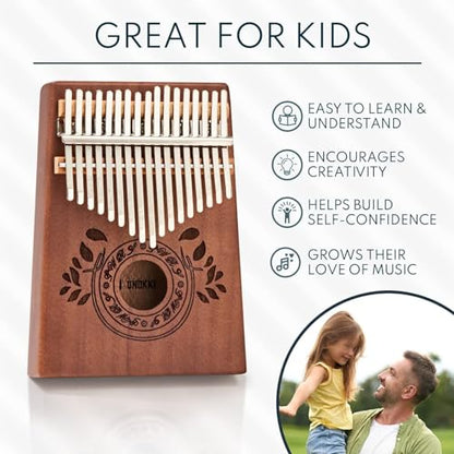 UNOKKI 17-Key Kalimba Thumb Piano - Portable Mahogany Percussion Mbira Instrument - Beginner Tuning Set, Music Instruments for Kids Gifts - Dark Brown - color: Dark Brown