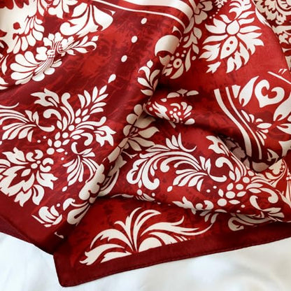ANDANTINO 100% Mulberry Silk Square Scarf for Hair-25.6" X25.6'' Women Men Natural Silk Neckerchief Digital Printed Headscarf - color: Floral-dark Red