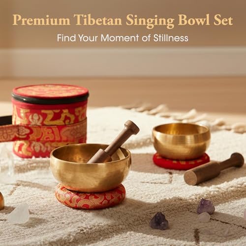 2-Pack Tibetan Singing Bowls Set - 100% Handmade in Nepal, Sound Bowl Meditation Set for Yoga, Chakra Healing, Meditation Gifts, Unique Gifts for Women - color: Red