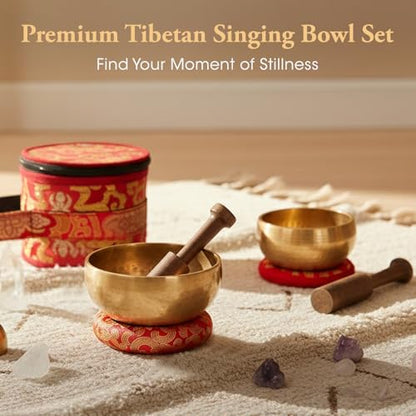 2-Pack Tibetan Singing Bowls Set - 100% Handmade in Nepal, Sound Bowl Meditation Set for Yoga, Chakra Healing, Meditation Gifts, Unique Gifts for Women - color: Red