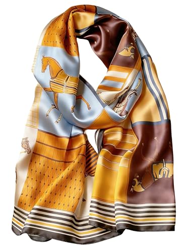 100% Mulberry Silk Oversized Women’s Sun-Shielding Shawl Formal Evening Neckwear Featherlight Airy - color: N6-geo-tone Scarf（69" X 21"inch）