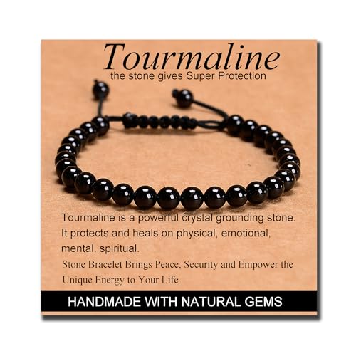 MASSIVE BEADS Handmade Yoga Natural Stone Crystal Healing Power Energy Gifts for Unisex Adult Bracelet Macrame Adjustable - color: Black Tourmaline(Super Protection), size: 6mm