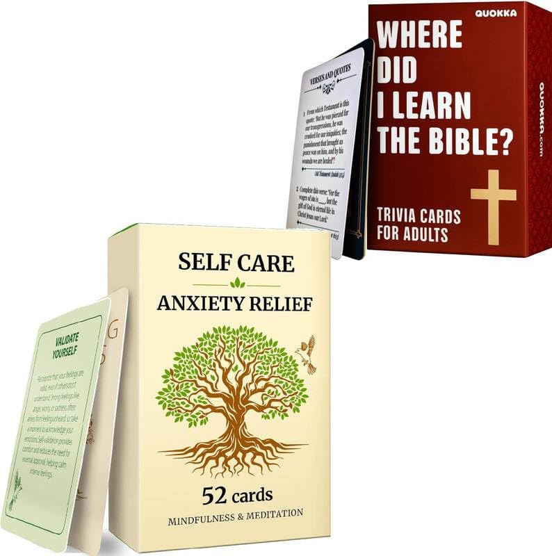 QUOKKA Mindfulness Cards & Bible Trivia Bundle – Wellness and Faith in One Set