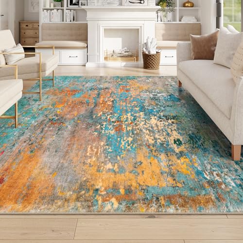 Lahome Modern Abstract Living Room Rug, Washable 8x10 Area Rugs for Bedroom Stain Resistant Non Slip, Large Colorful Soft Indoor Carpet for Dining Room Table Home Office Decor - color: Rosy, size: 8' x 10'