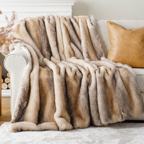 BATTILO HOME Luxury Faux Fur Throw Blanket, Soft Cozy Mink Fur Blanket for Couch, Sofa, Chair, Bed, Thick Warm Fall Fur Throw Blankets, 50"x60" - color: Yellow&grey, size: 50"x60"