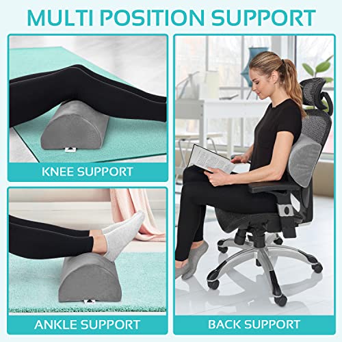 2 Pack Large Half Moon Bolster Pillow for Legs, Knees, Lower Back and Head (2 Pack) Lumbar Support Pillow for Bed, Sleeping | Semi Roll for Ankle and Foot Comfort - Machine Washable Cover, Grey - style: Knee Half Moon (2 Pack)
