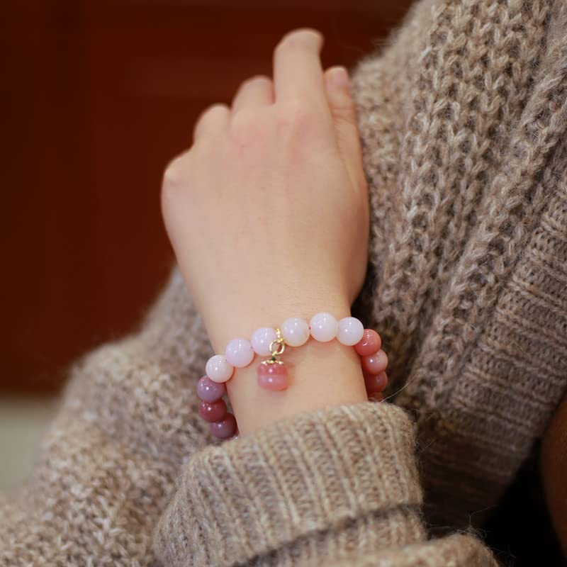 Natural Jade Bracelet for Women Gradient Green Jade Bead Elastic Bracelet, Suitable for Christmas, Thanksgiving - color: pink