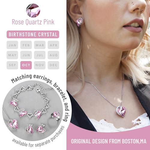 Leafael Gift Necklaces for Women, Infinity Love Birthstone Heart Crystal Pendant, Birthday Anniversary Jewelry for Wife, Mom, and Her, Silver Plated, 18" + 2" Adjustable Chain - color: 10a-October-Rose Quartz Pink