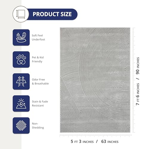 Abani Grey Area Rug for Living Room, Bedroom - Zen Reiki Pattern- 5 x 8 -Durable & Easy to Clean - color: Grey, size: 5'x8' (Rectangular)