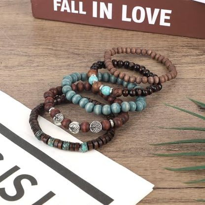 Mikovivi Beaded Bracelets for Women, Multilayer Boho Western Turquoise Bracelets Stackable Bohemian Bead Elastic Jewelry Gifts for Women Men