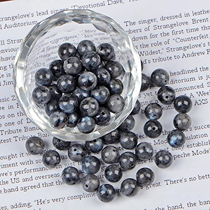 AD Beads 8mm Natural Round Loose Beads 110 Pieces, for Making 108 Mala Prayer Beads Necklace, Bracelet & Yoga Meditation, Jewelry Design （Black Larvikite） - color: Black Larvikite, size: 8mm-110pcs
